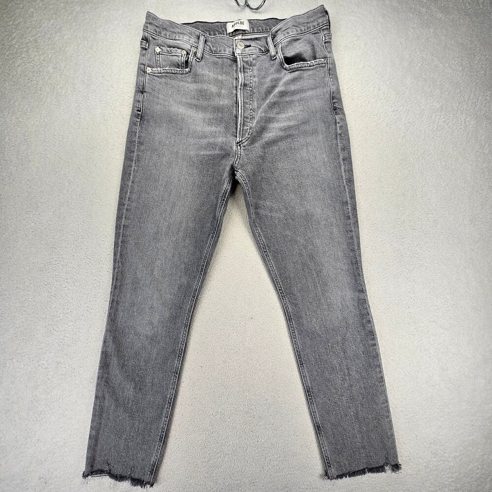 Agolde Nico High Rise Slim Jeans Womens 31 Raw Hem Ankle Button Fly Chime Gray